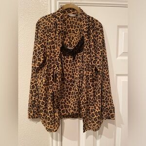 Leopard Print Silky Blouse W/Matching Cami Top